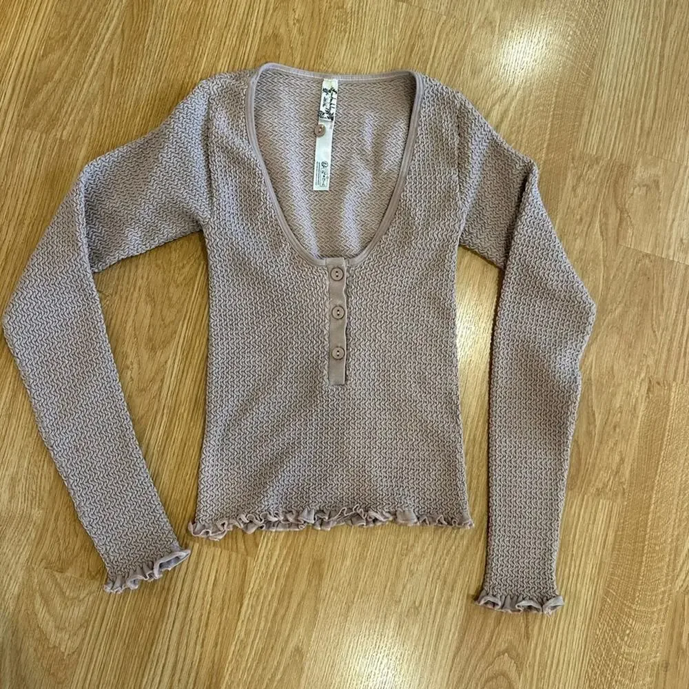 Free People Textured Knit Button-Up Top